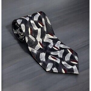 Vintage Pierre Cardin Silk Neck Tie Black Grey Silver Brush Stroke Pattern USA